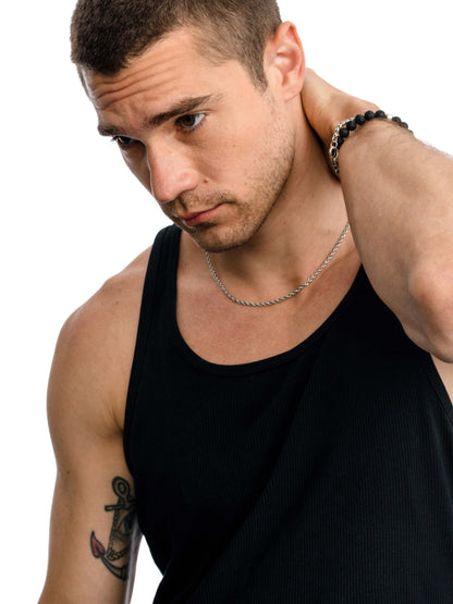 ["Men’s Rope Chain Necklace 3mm ", " Silver ", " Model Image 2 ", " Uncommon James"]