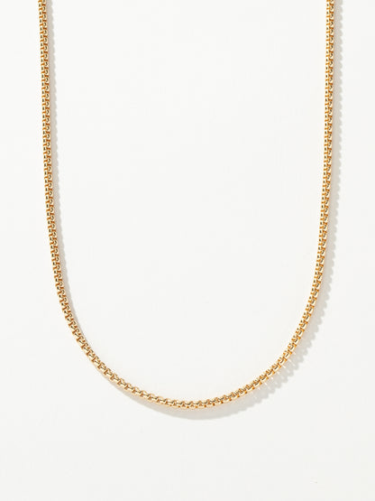 ["Men’s Round Box Chain Necklace 3mm ", " Gold ", " Product Detail Image ", " Uncommon James"]