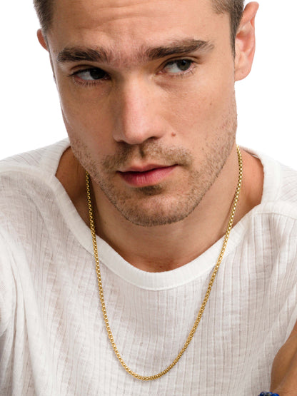 Men’s Round Box Chain Necklace 3mm | Gold | Model Image | Uncommon James