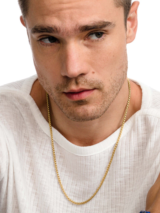 Men’s Round Box Chain Necklace 3mm | Gold | Model Image | Uncommon James