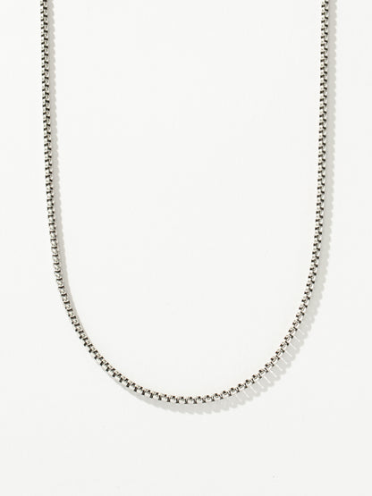 ["Men’s Round Box Chain Necklace 3mm ", " Silver ", " Product Detail Image ", " Uncommon James"]