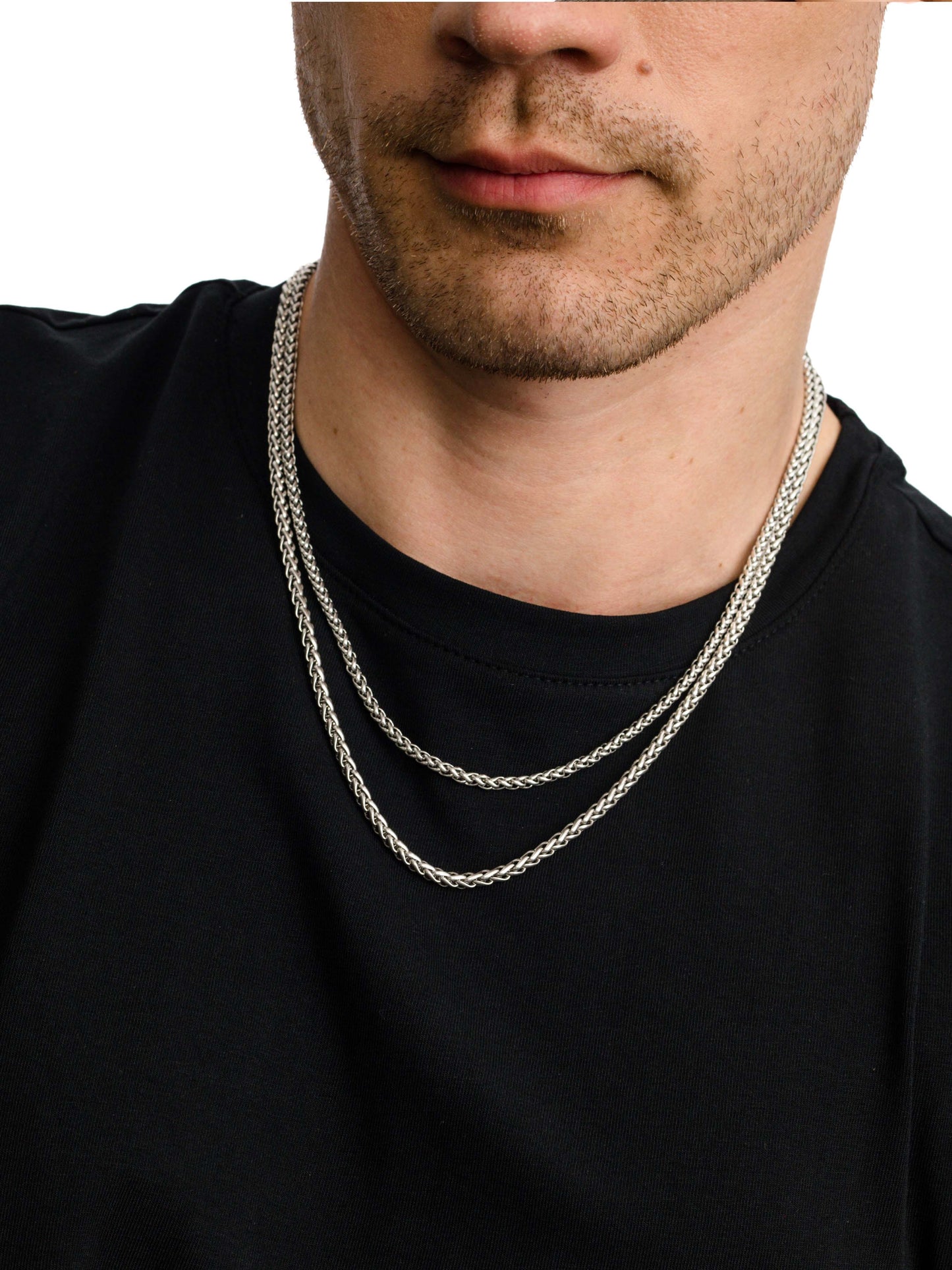 Men’s Wheat Chain Necklace 4mm | Silver | Model Image | Uncommon James