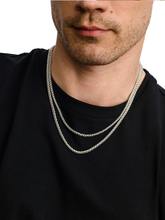 Men’s Wheat Chain Necklace 4mm | Silver | Model Image | Uncommon James