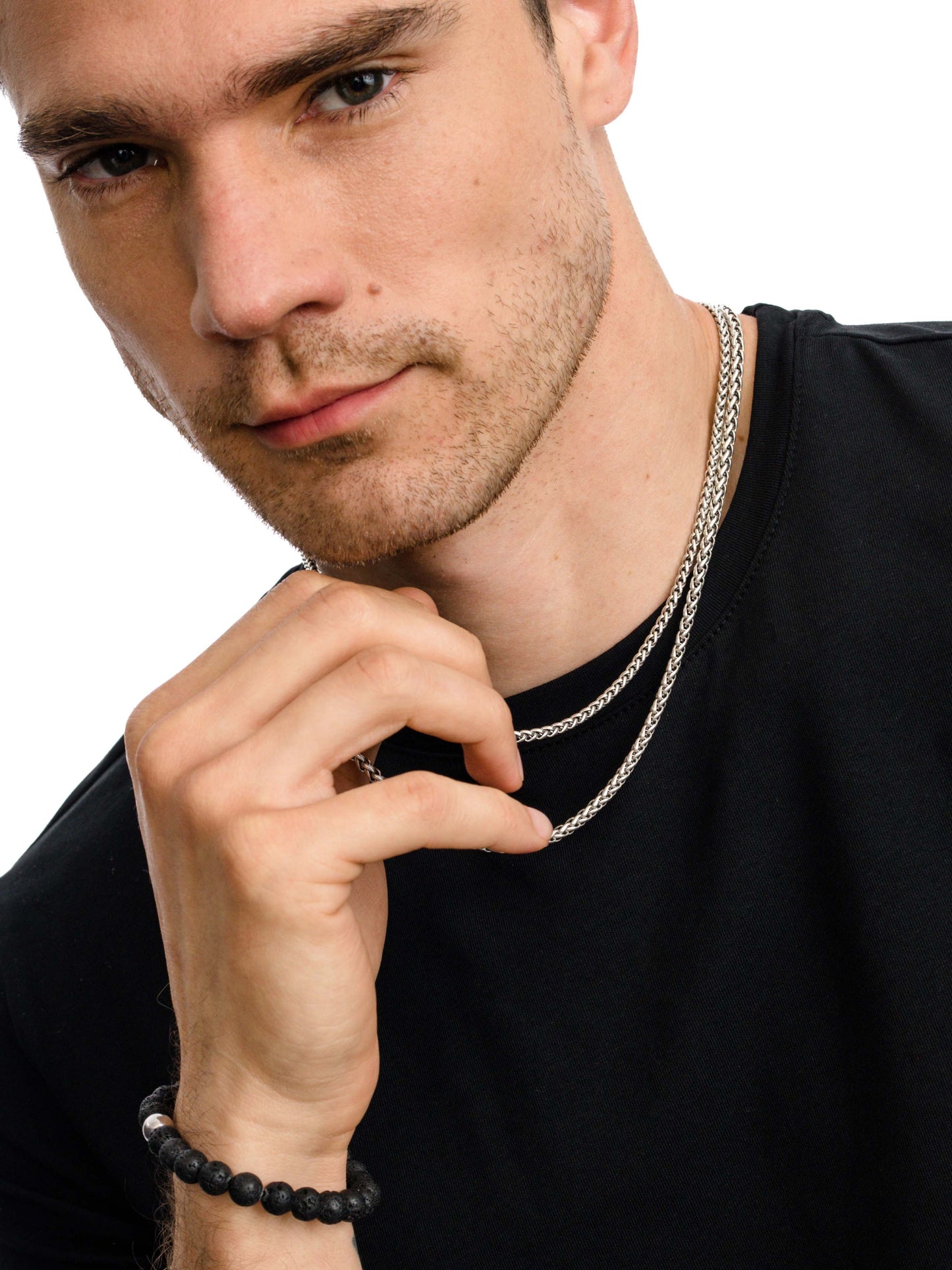Men’s Wheat Chain Necklace 4mm | Silver | Model Image 3 | Uncommon James