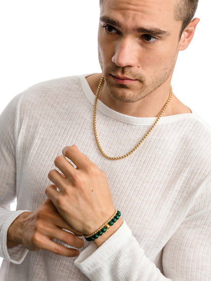 ["Men’s Round Box Chain Necklace 5mm ", " Gold ", " Model Image ", " Uncommon James"]