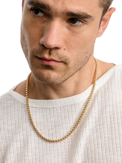 Men’s Round Box Chain Necklace 5mm | Gold | Model Image 2 | Uncommon James