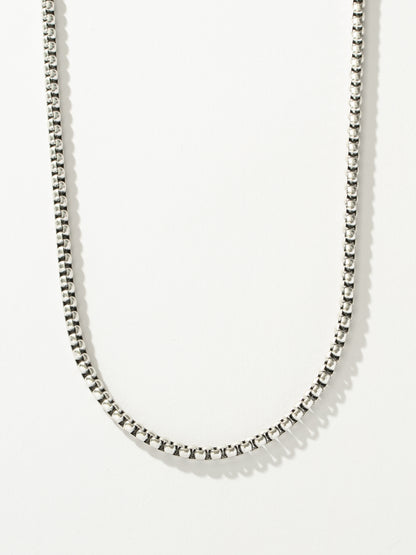 ["Men’s Round Box Chain Necklace 5mm ", " Silver ", " Product Detail Image ", " Uncommon James"]