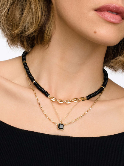 ["Chateau Layered Necklace ", " Black ", " Model Image ", " Uncommon James"]