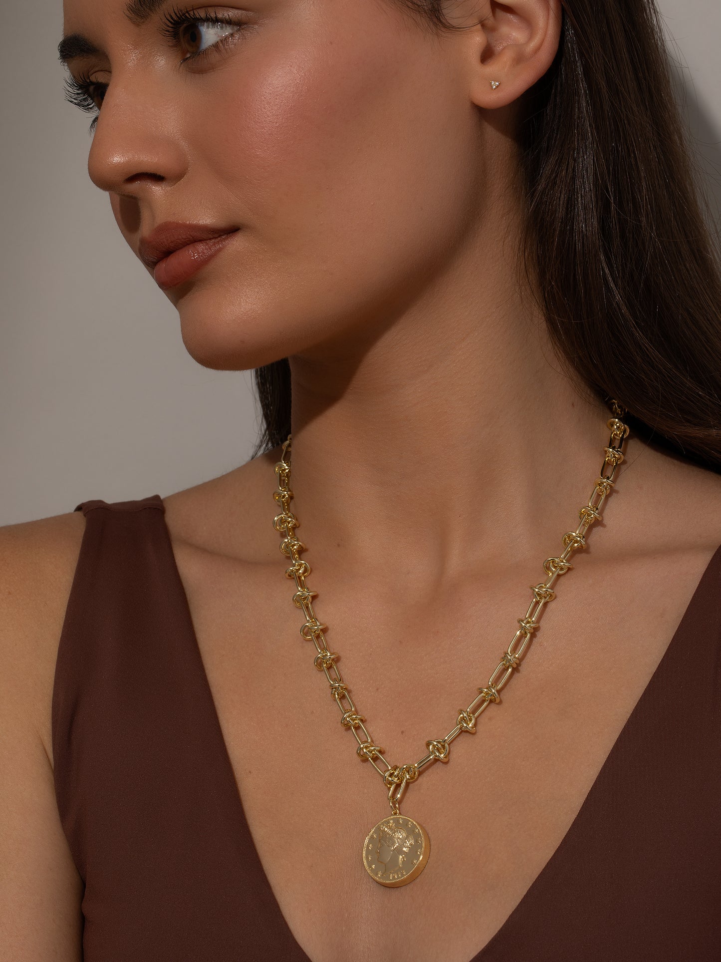 Lady Liberty Coin Necklace | Gold | Model Image | Uncommon James