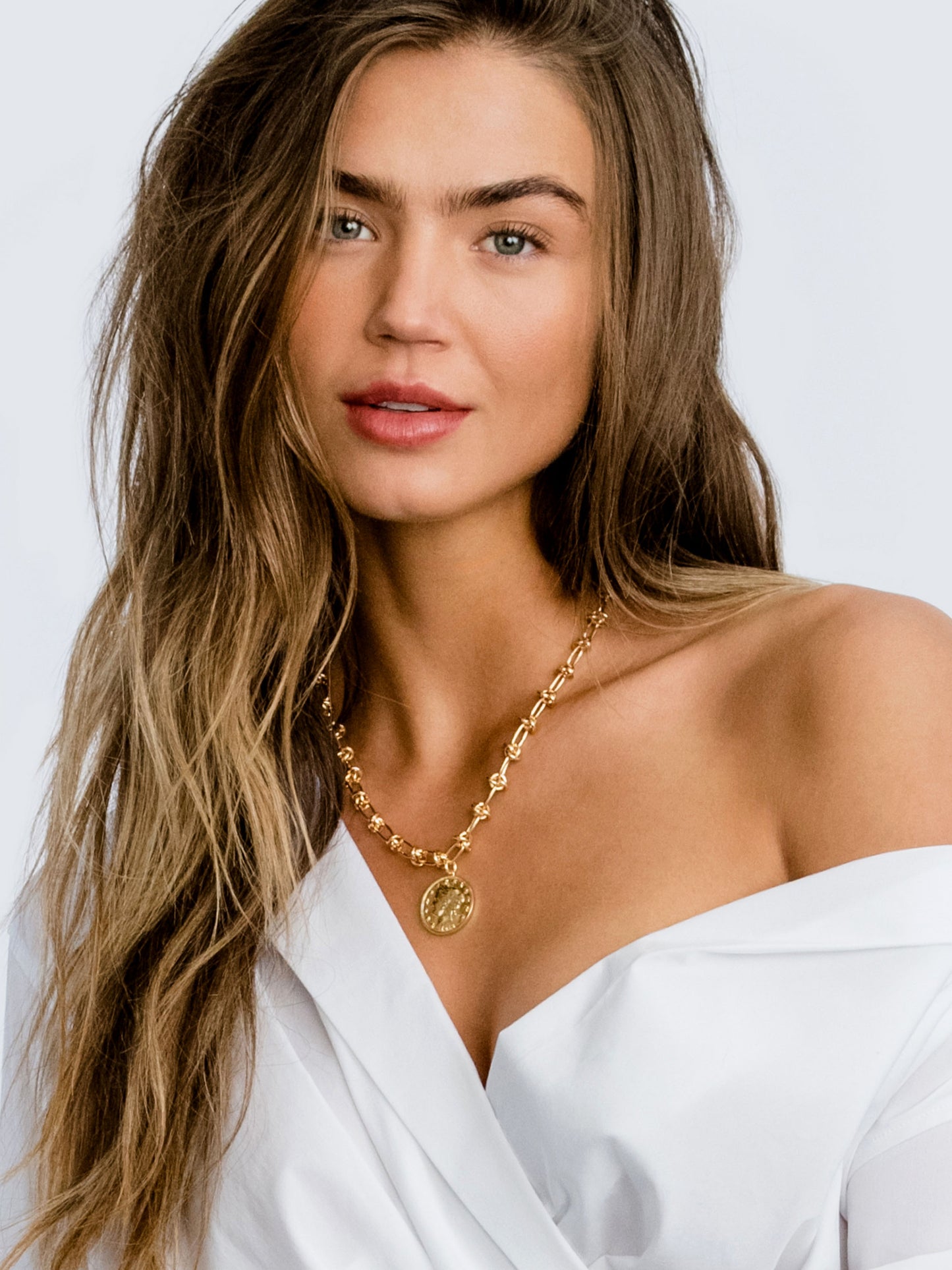 Lady Liberty Coin Necklace | Gold | Model Image | Uncommon James