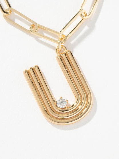 ["Muse Initial Layered Necklace ", " Gold U ", " Product Image ", " Uncommon James"]