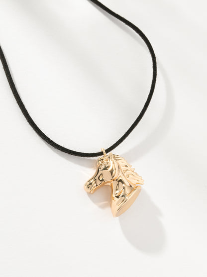 ["Saddle Up Horse Cord Necklace ", " Gold ", " Product Image ", " Uncommon James"]