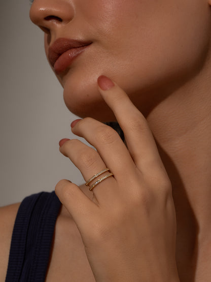 Whim Pavé Stacked Ring | Gold | Model Image | Uncommon James