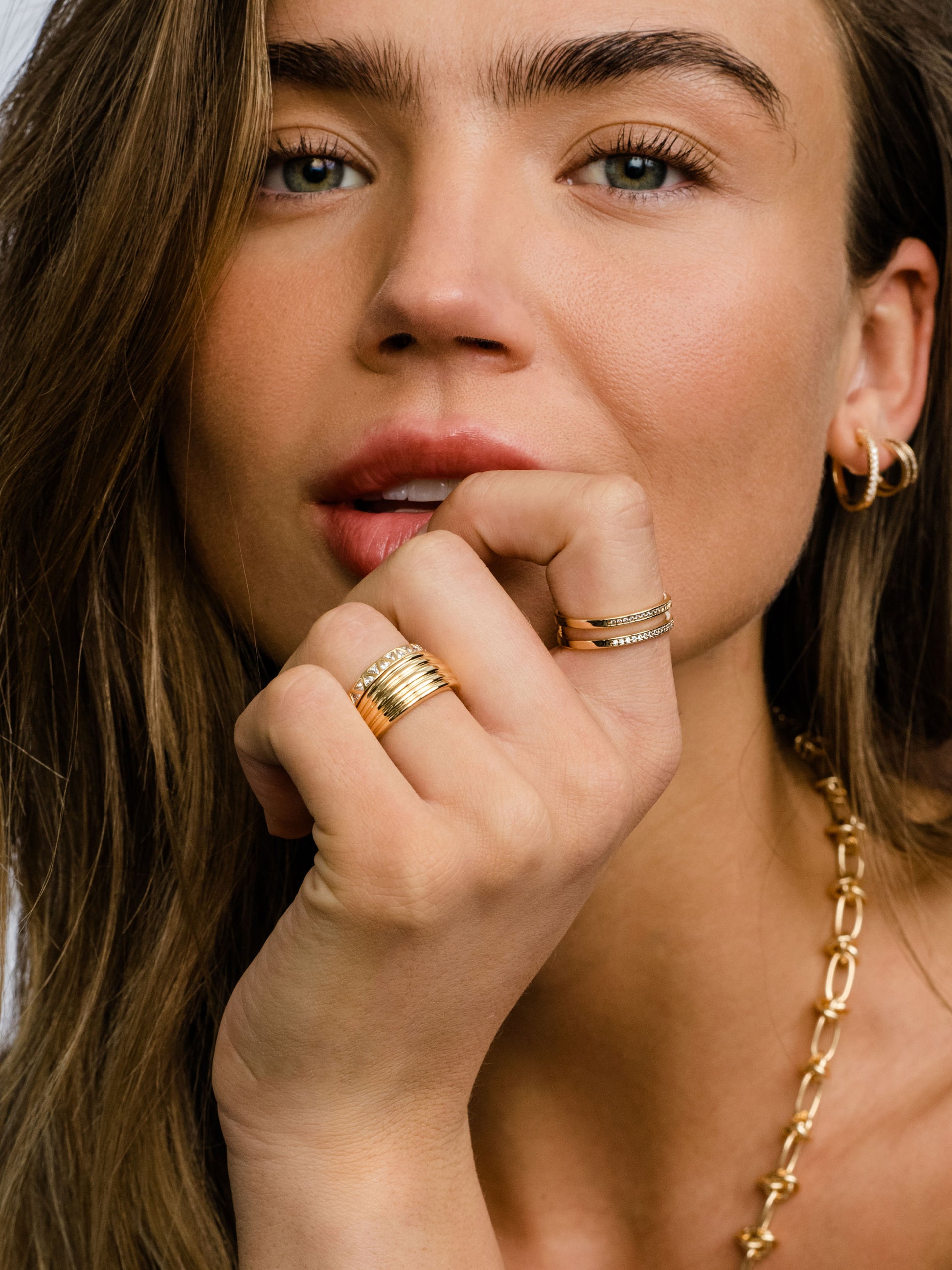 Whim Pavé Stacked Ring | Gold | Model Image | Uncommon James