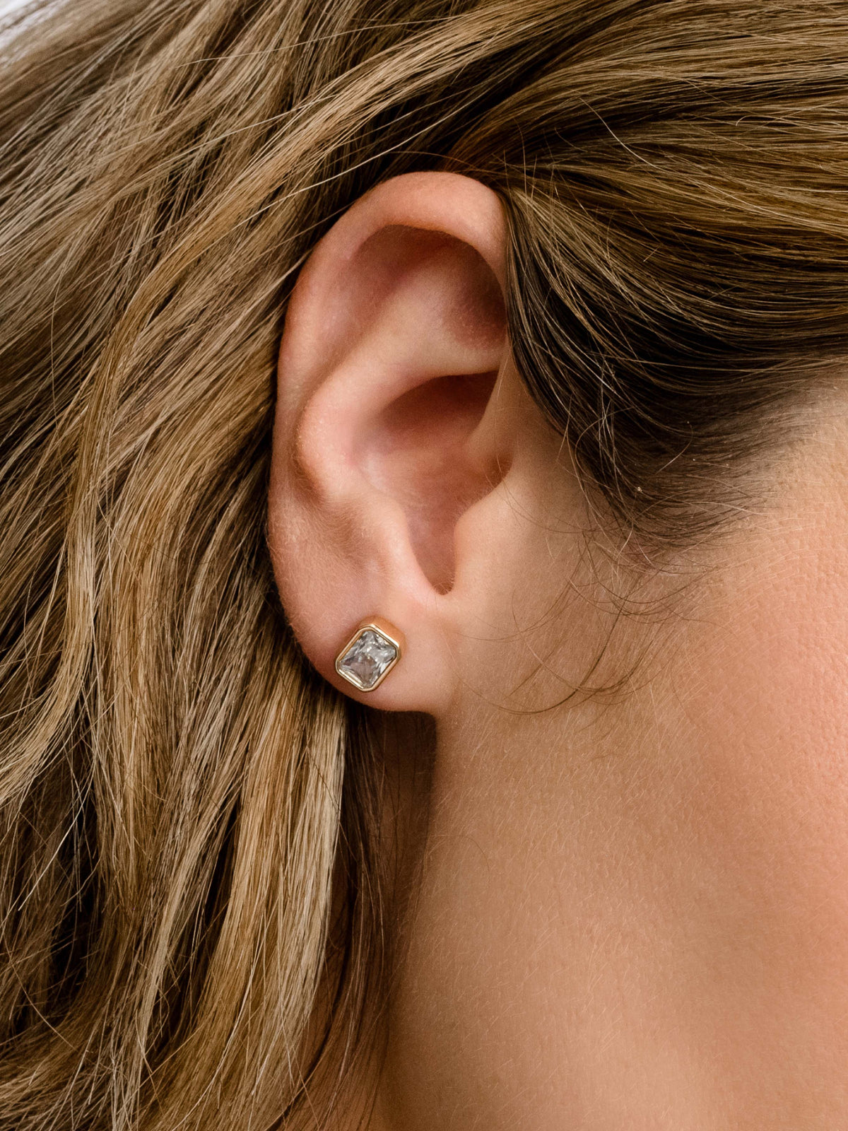Emerald Stud Earrings | Gold Medium | Model Image 2 | Uncommon James