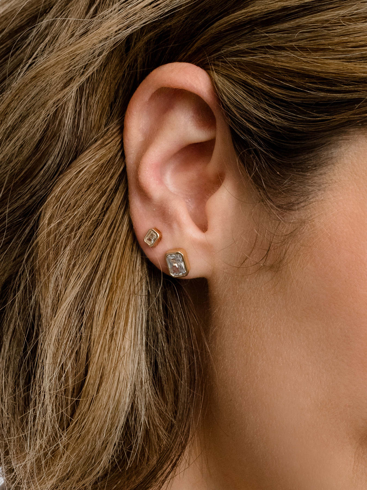 Emerald Stud Earrings | Gold Small | Model Image | Uncommon James