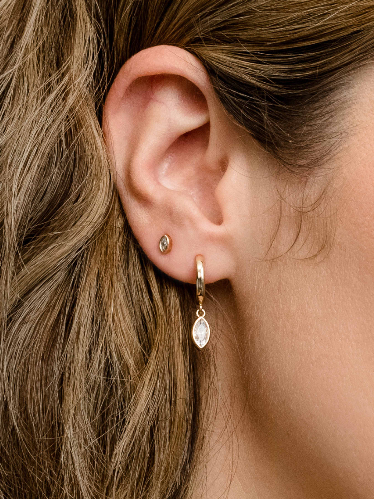 Marquise Stud Earrings | Gold Small | Model Image 2 | Uncommon James