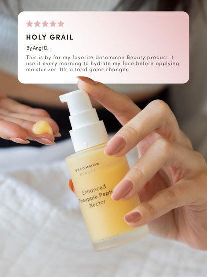 ["Enhanced Pineapple Peptide Nectar ", " Full Size / 1.35 fl oz Travel / .50 fl oz ", " Group Image ", " Uncommon Beauty"]