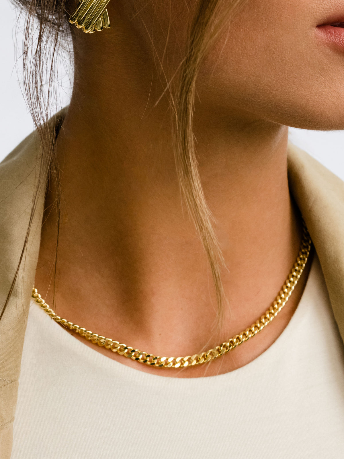 Rebellious Curb Chain Necklace | Gold | Model Image | Uncommon James