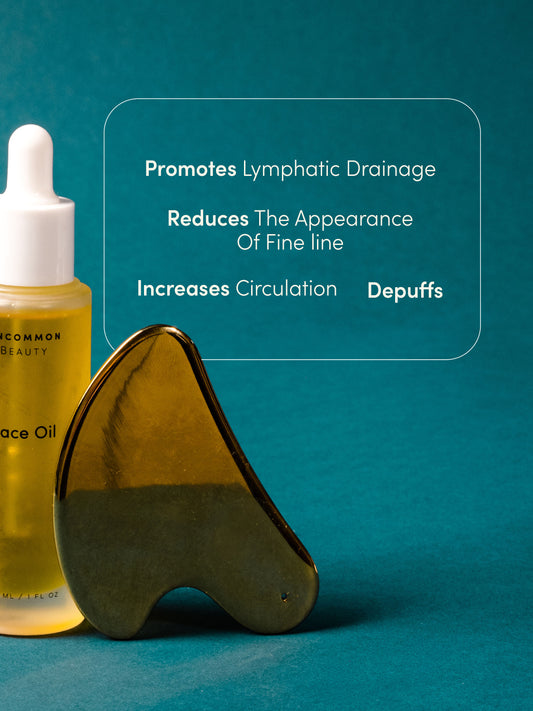 Stainless Steel Gua Sha | Product Info Image | Uncommon Beauty | Promotes Lymphatic Drainage, Reduces The Appearance Of Fine Lines, Increase Circulation, Depuffs