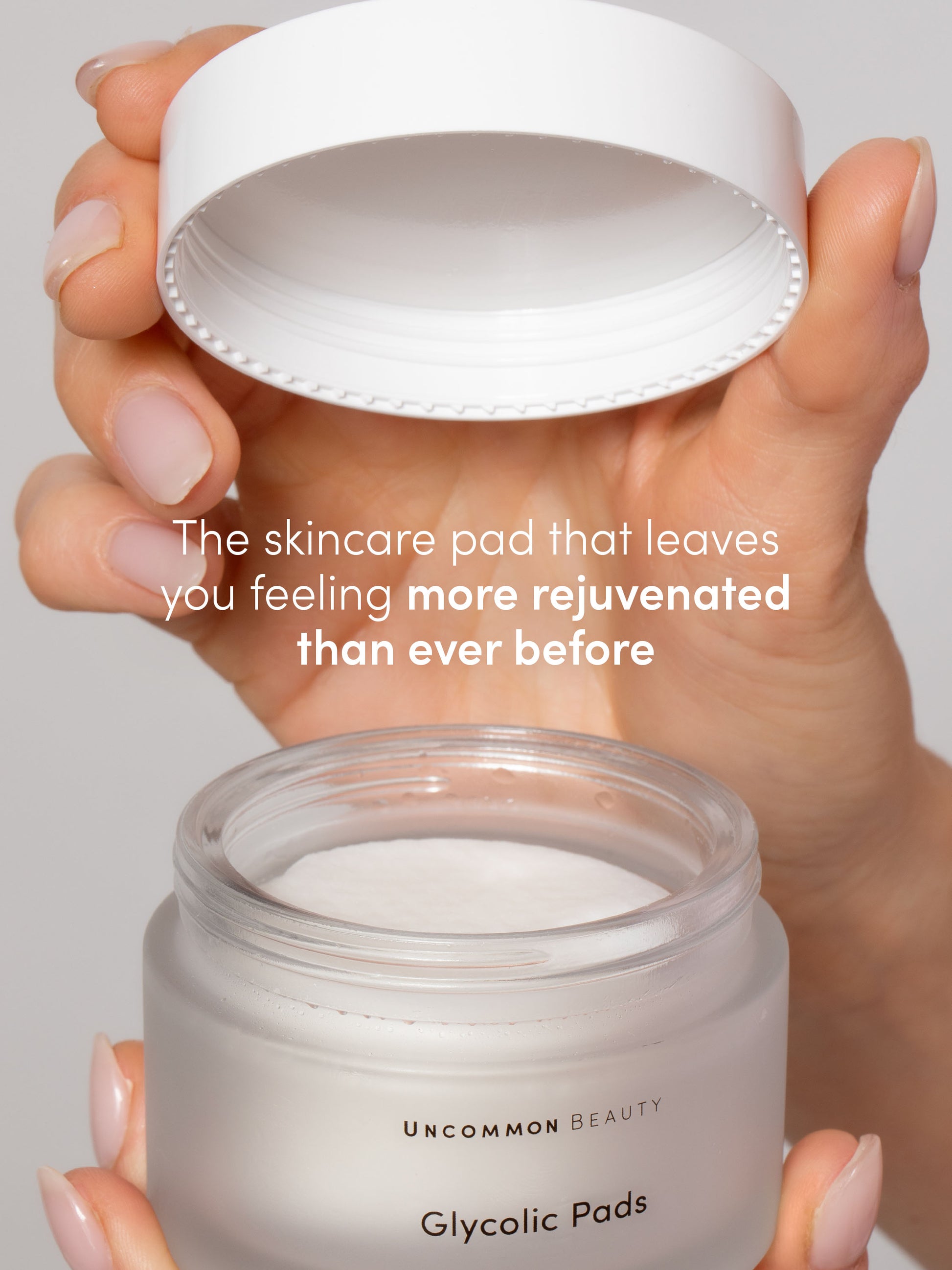 Glycolic Pads | 48 ml // 1.62 fl oz | Campaign Image | Uncommon Beauty | The skincare pad that leaves you feeling more rejuvenated than ever before