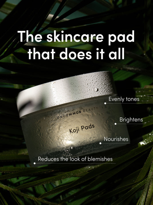 Koji Pads | 48 ml // 1.62 fl oz | Product Campaign Image | Uncommon Beauty | The skincare pad that does it all: Evenly tones, Brightens, Nourishes, Reduces the look of blemishes