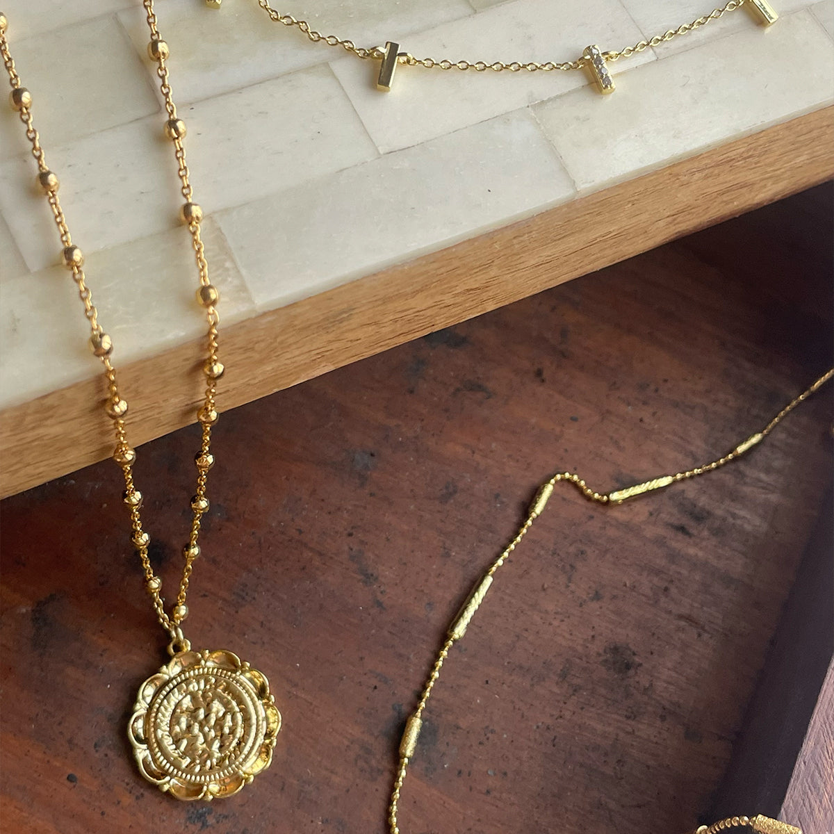 Intricate Chain Necklace Set | Gold | Lifestyle Image | Uncommon James