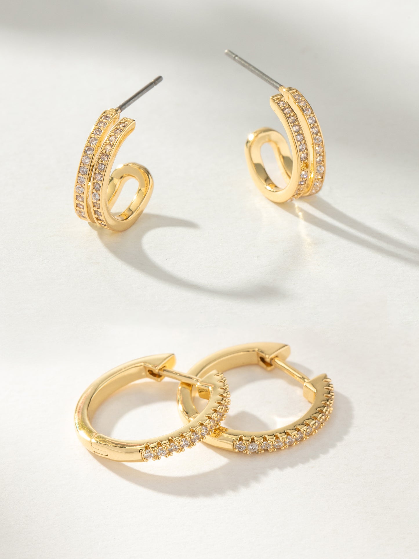 Triple Threat Pavé Hoop Earring Set | Gold | Model Image | Uncommon James