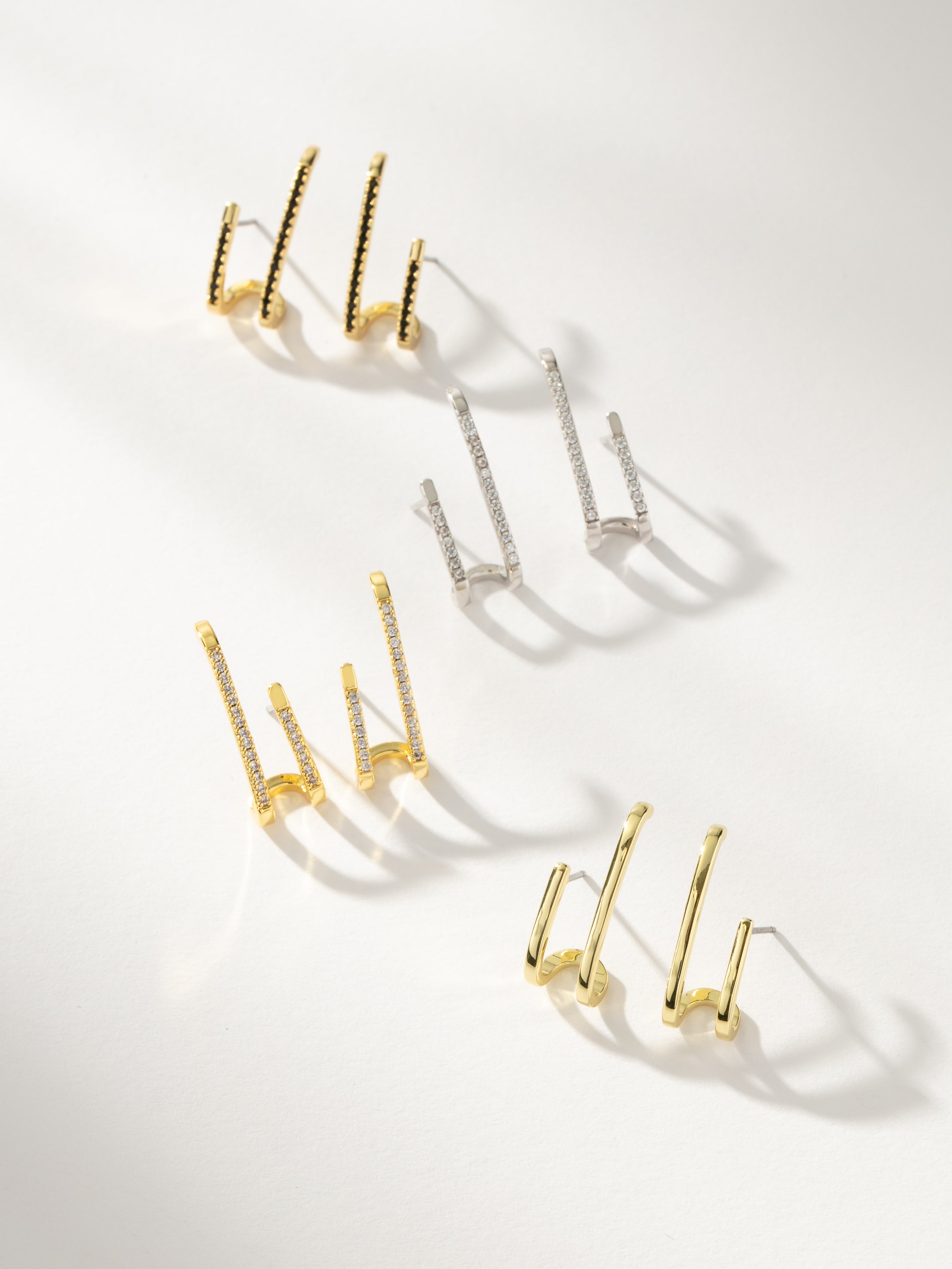 Double Vision Pavé Ear Climber Earrings in Gold | Uncommon James
