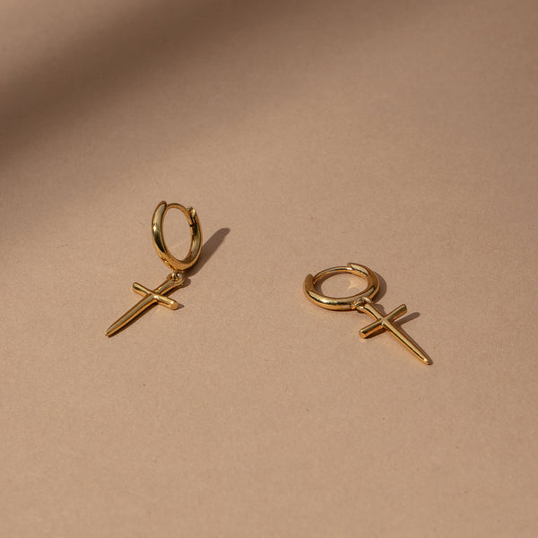 Dangling Gold Cross Earrings