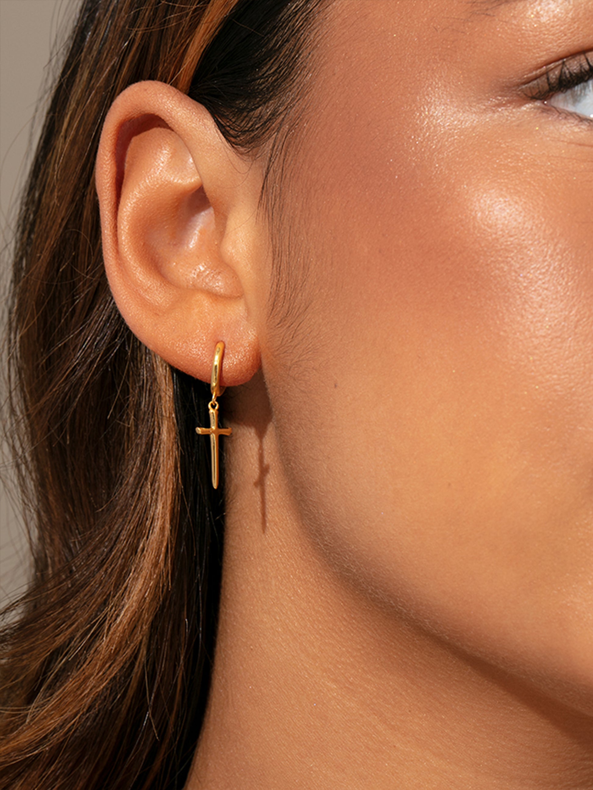 Vermeil Cross Huggies - Main Image