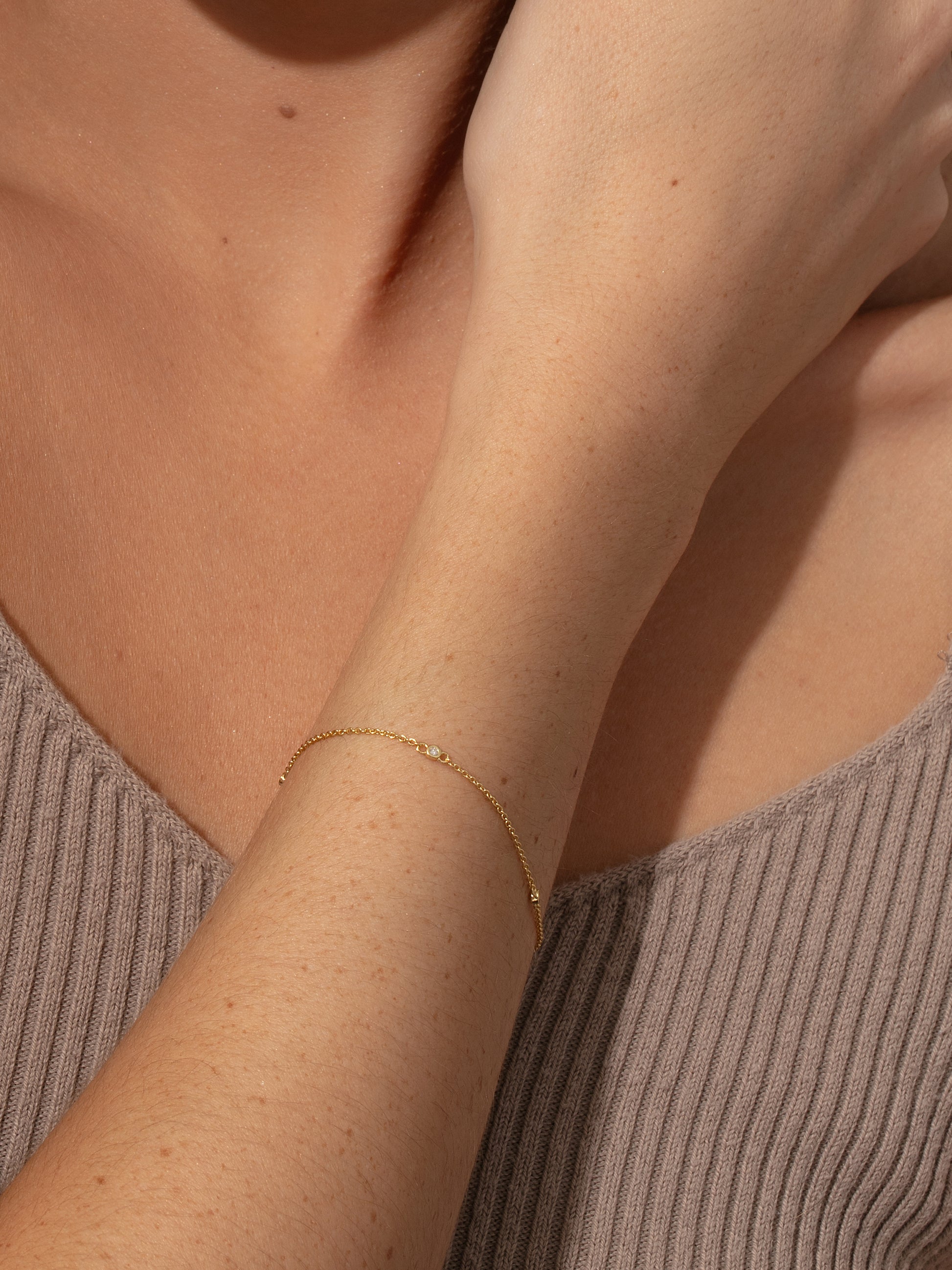 Dainty Diamond Vermeil Bracelet | Gold Vermeil | Model Image | Uncommon James