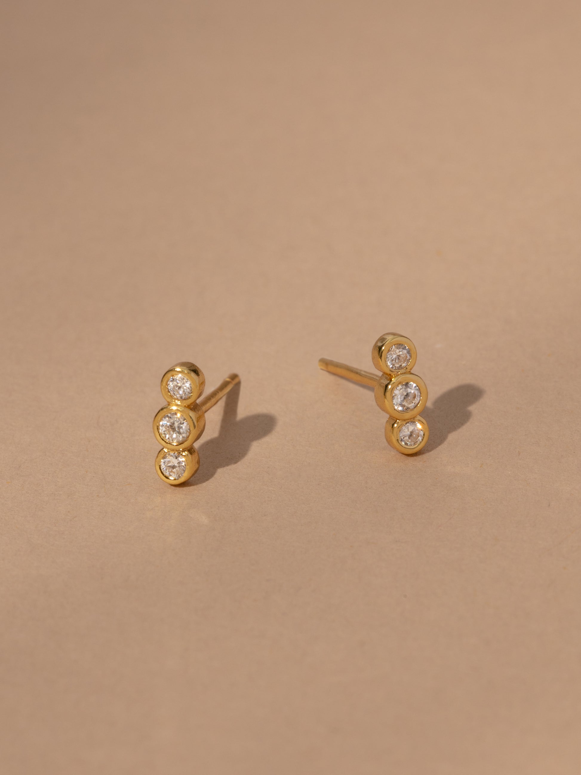 Triple Diamond Vermeil Stud Earrings | Gold Vermeil | Product Image | Uncommon James