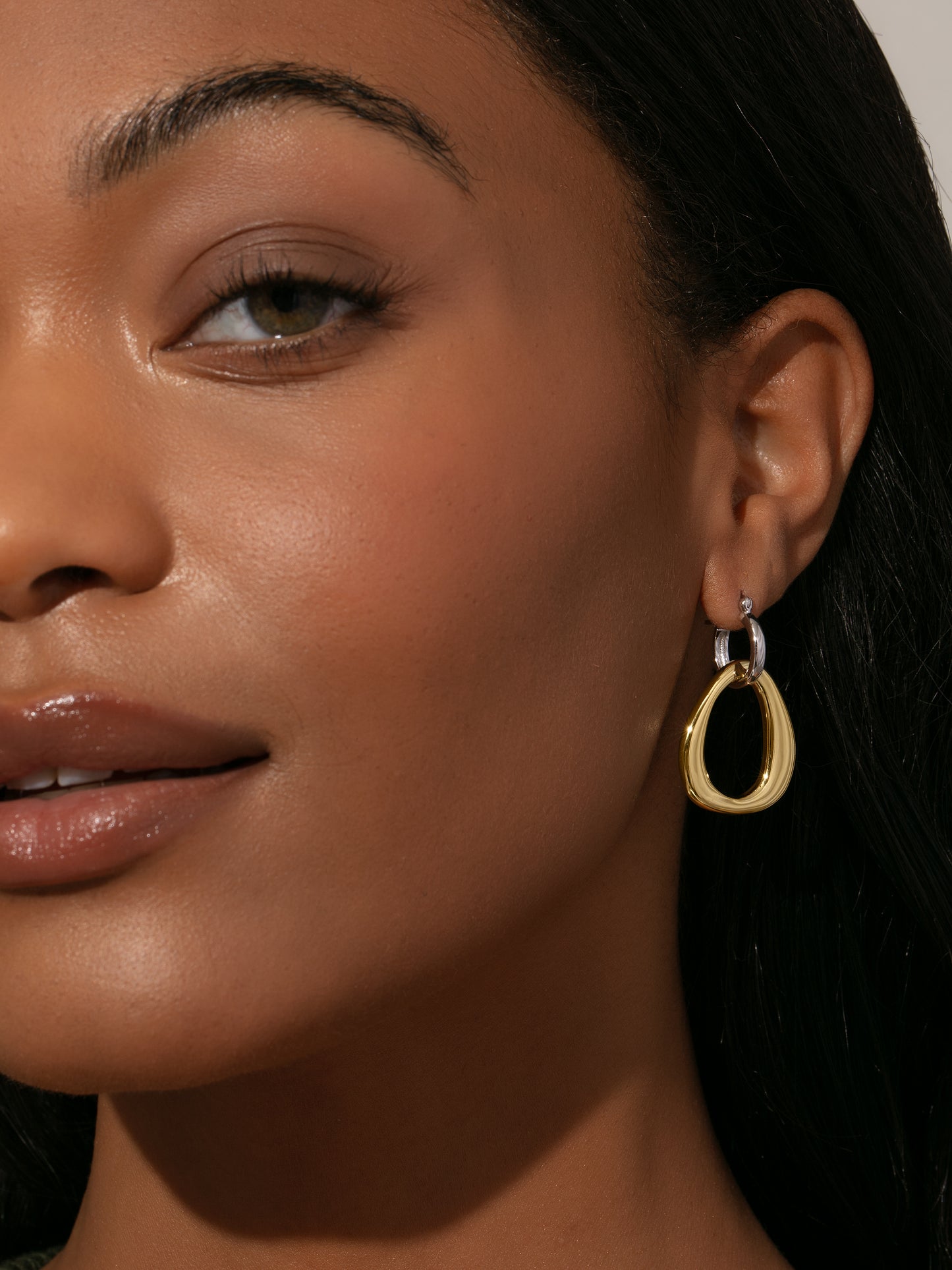 Mixed Statement Hoop Earrings | Mixed Metal | Model Image | Uncommon James