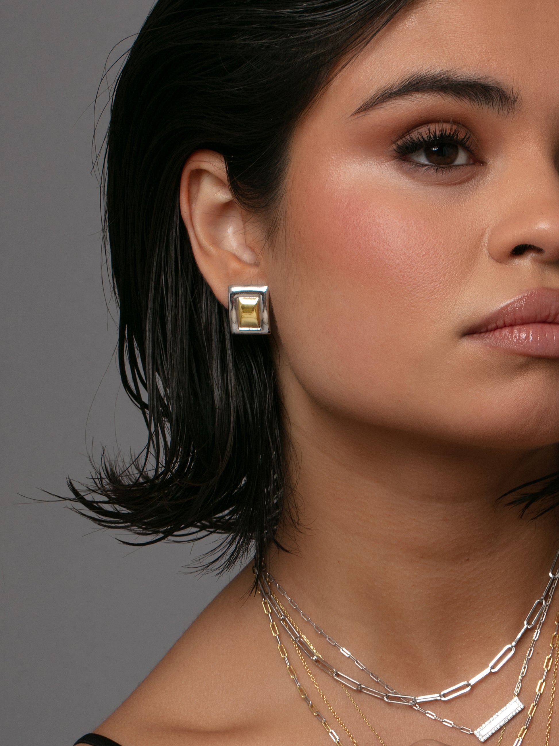 Tease Rectangular Mixed Earrings | Mixed Metal | Lifestyle Image | Uncommon James