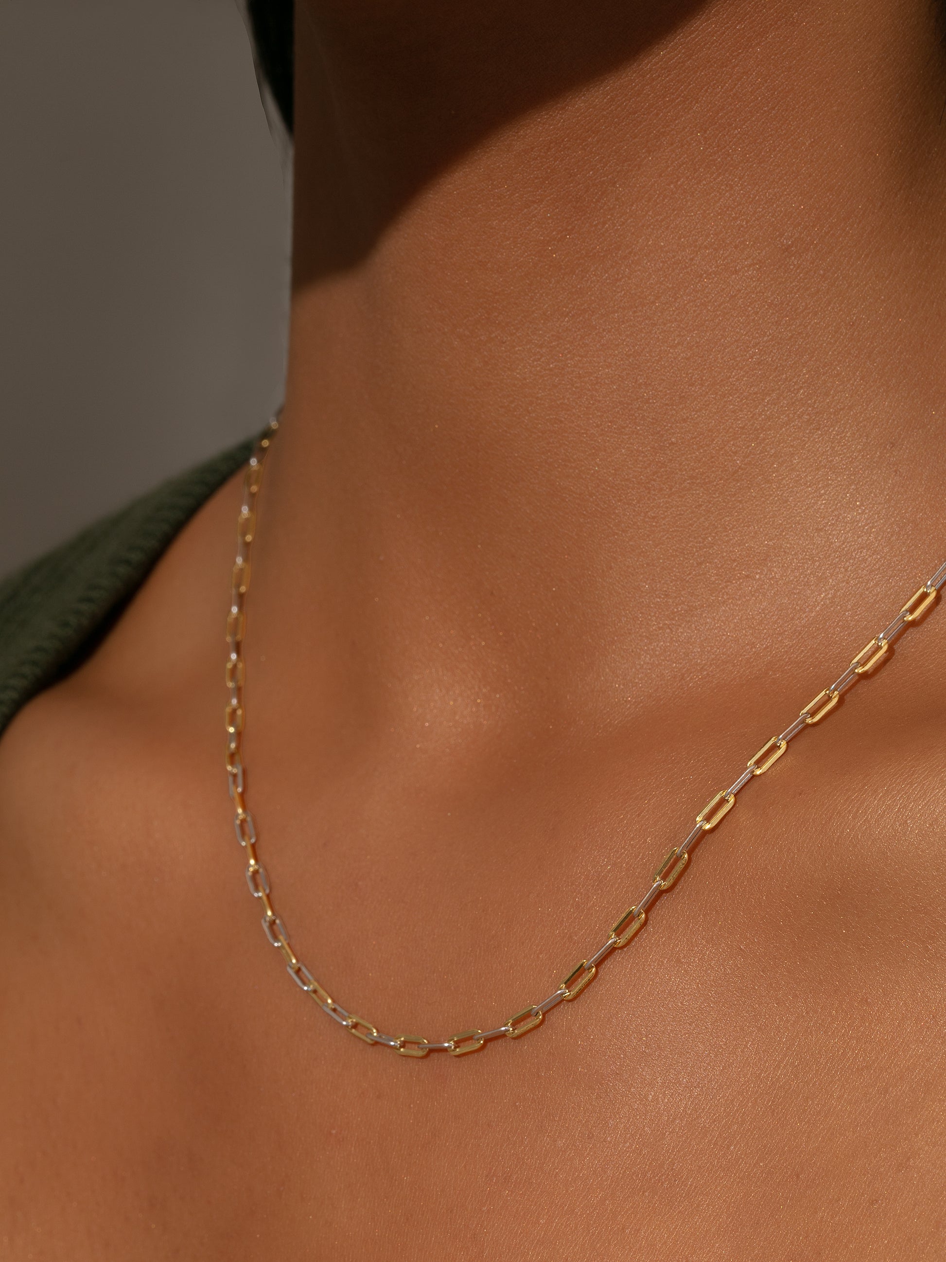 Mixed Dainty Paperclip Chain Necklace | Mixed Metal | Model Image 2 | Uncommon James