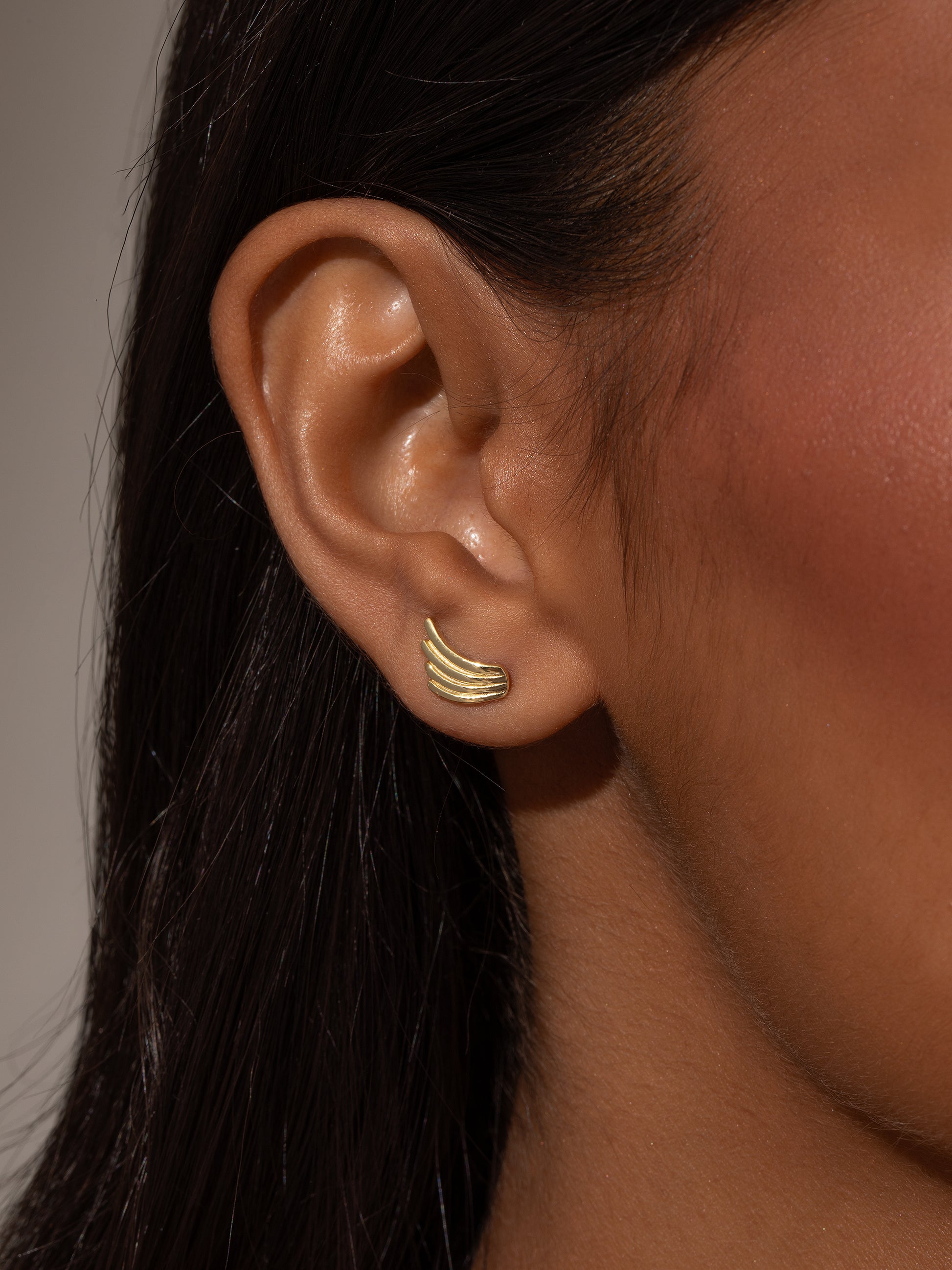 Vermeil Wing Stud Earrings | Gold Vermeil | Model Image | Uncommon James