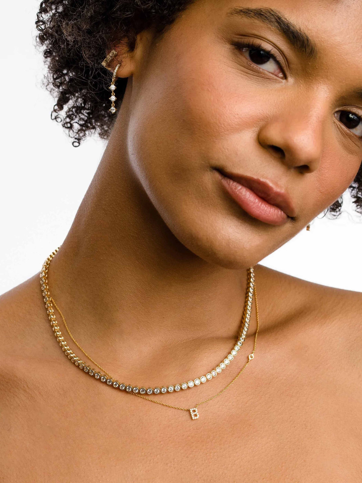 Pavé Initial Necklace | Gold | Model Image | Uncommon James