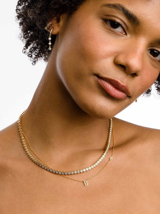 Pavé Initial Necklace | Gold | Model Image | Uncommon James