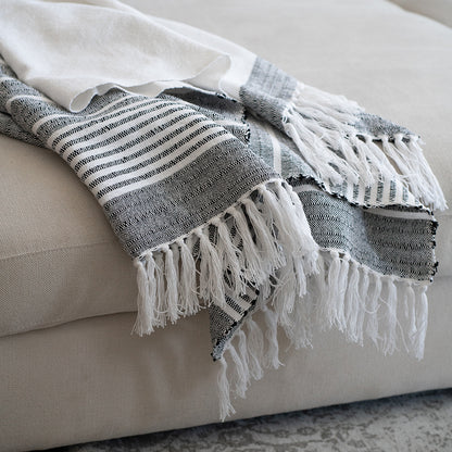 ["Black and White Throw Blanket ", " Lifestyle Image ", " Uncommon James Home"]