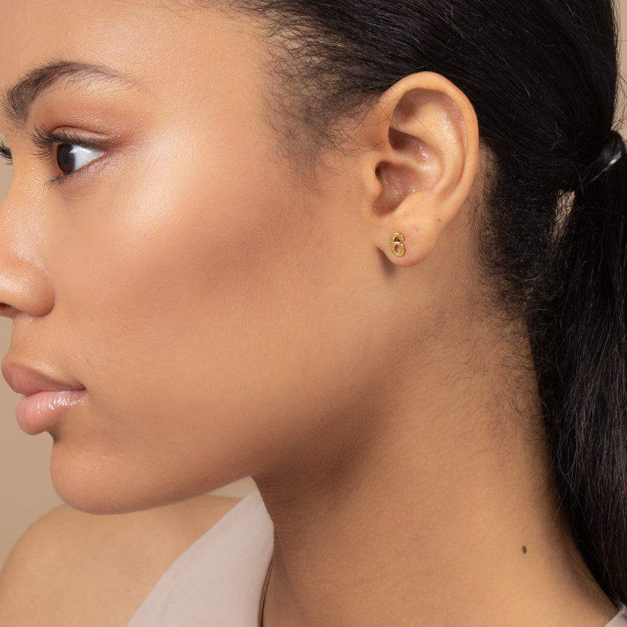 Number Six Single Stud Earring | Gold | Model Image | Uncommon James
