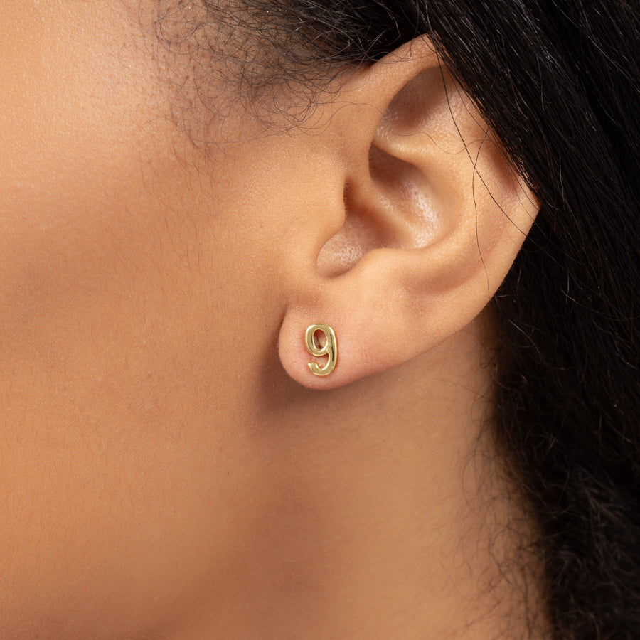 Number Nine Single Stud Earring | Gold | Model Image | Uncommon James