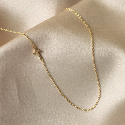 ["Side Cross Vermeil Necklace ", " Gold Vermeil ", " Product Image 2 ", " Uncommon James"]