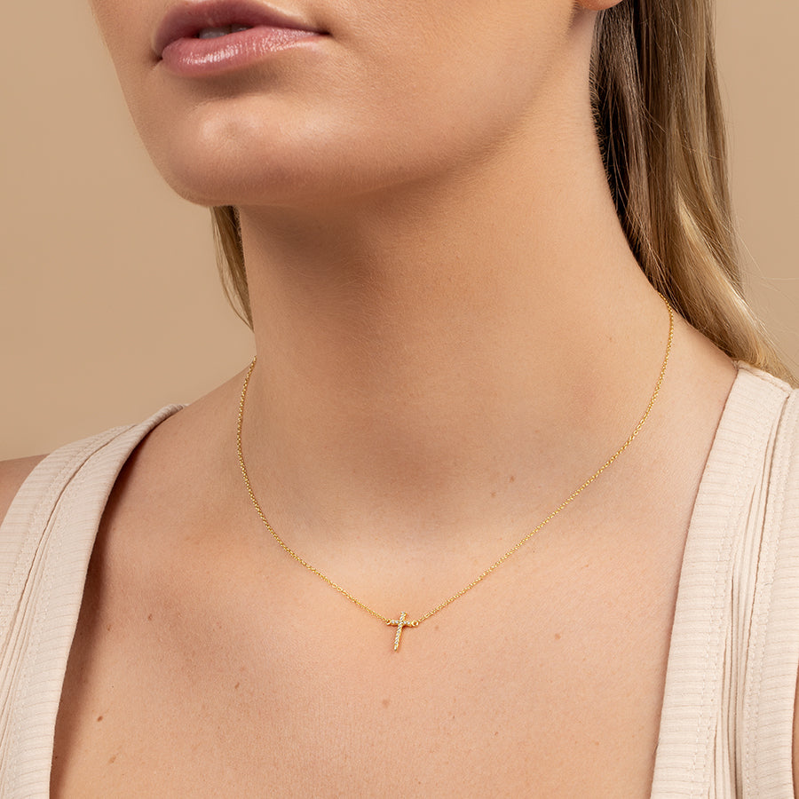Simple Cross Necklace | Gold | Model Image 2 | Uncommon James