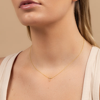 ["Simple Cross Necklace ", " Gold ", " Model Image 2 ", " Uncommon James"]