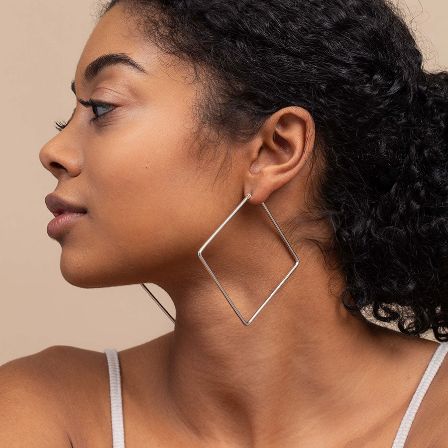 Geometric Chevron Hoop Threader Earrings for Women - Hypoallergenic  Lightweight Cutout Thin Wire Drop Dangles - Plated in 925 Sterling Silver  or 18k Gold