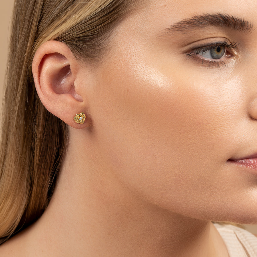 Rose Stud Earrings | Gold | Model Image | Uncommon James