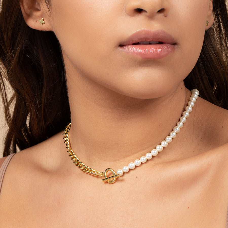 BTS Jungkook Half & Half Pearl Chain Toggle bar Choker necklace Titanium  steel | eBay