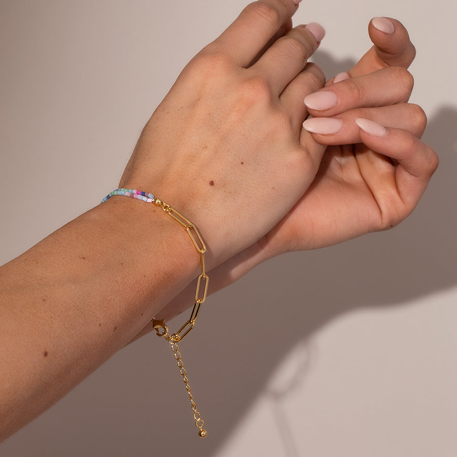 Pink Bead and Chain Bracelet | Gold | Model Image 2 | Uncommon James