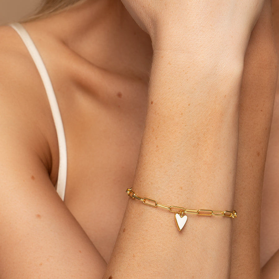 White Heart Bracelet | Gold | Model Image | Uncommon James